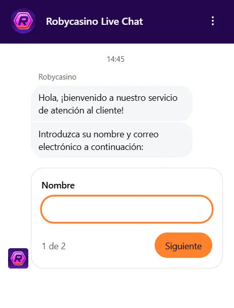 Roby Casino Chat en Vivo Roby Casino chat en vivo con formulario de contacto para atención al cliente